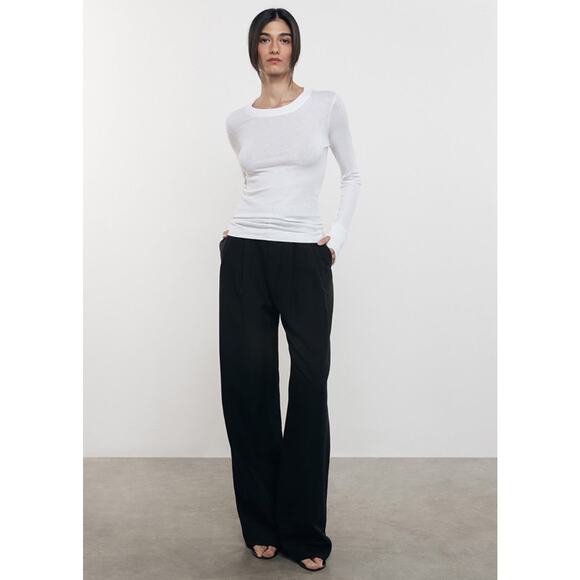 ENZA COSTA Cashmere Easy Cuffed Crew Top Small Cream Women Long Sleeve Tee NEW - Picture 1 of 16